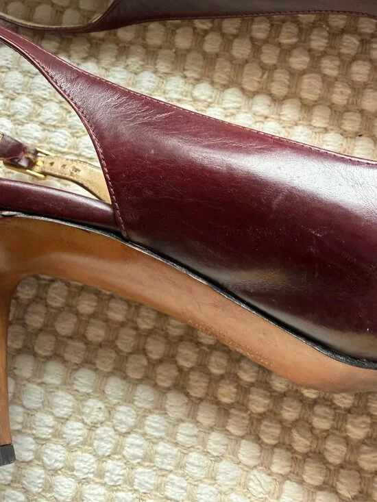 Salvatore Ferragamo | Vintage Burgundy Brown Slingback Heels - Picture 8 of 13
